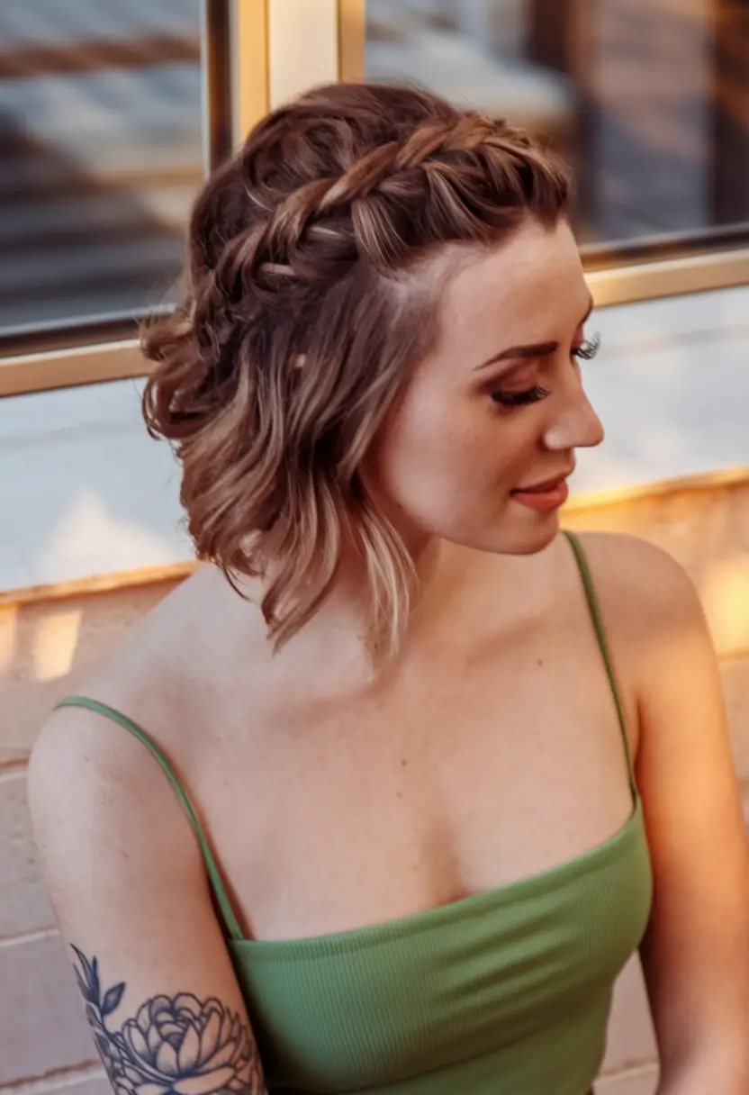 Easy Short Fall Hairstyles 2025 Twisted Crown Braid with Soft Waves