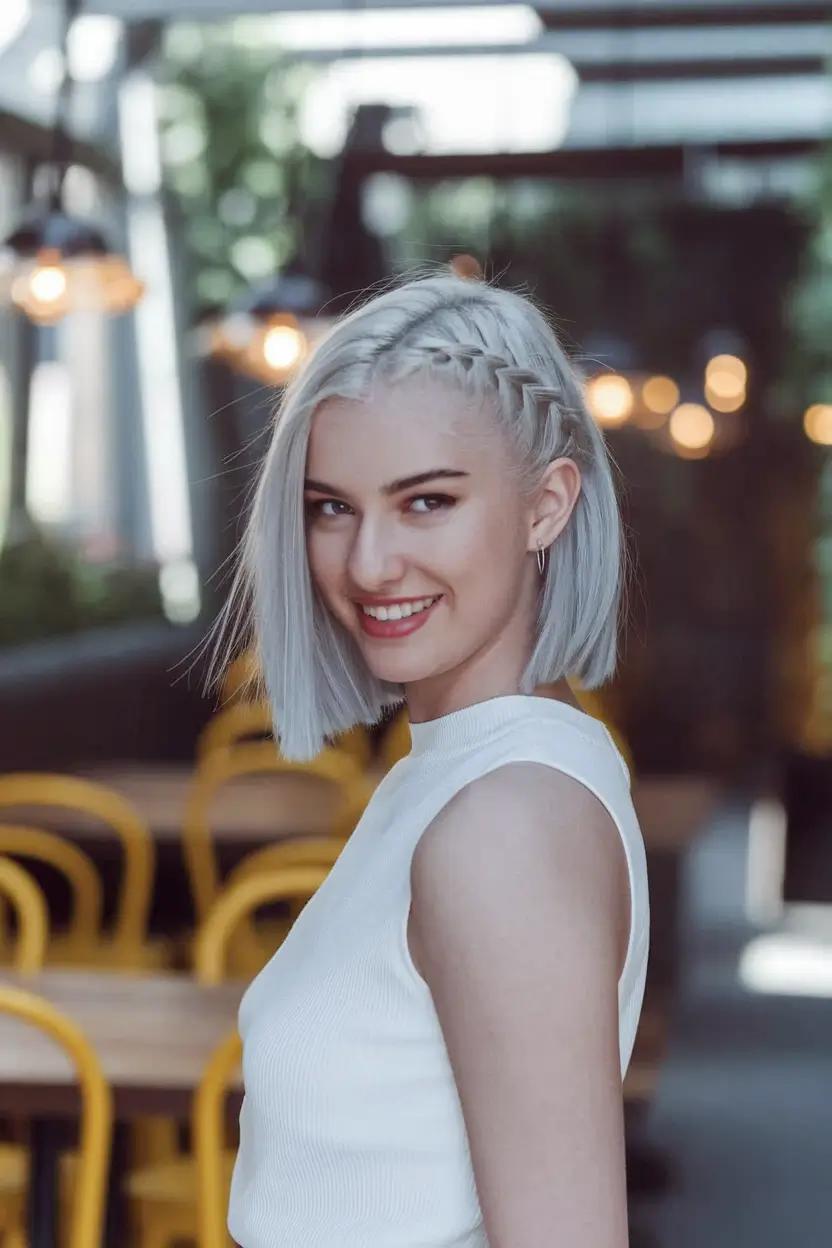 Easy Short Fall Hairstyles 2025 Sleek Platinum Braid with a Modern Edge