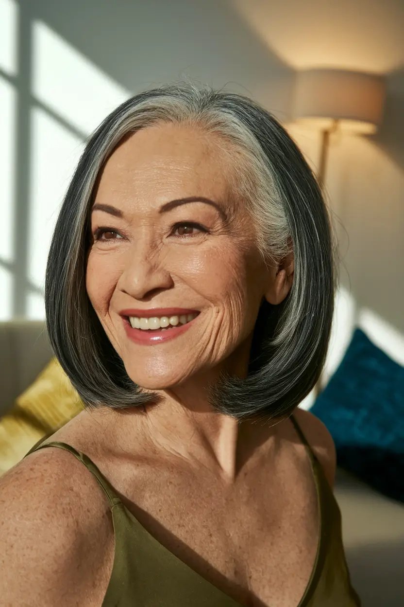 Elegant Fall 2025 Haircut Inspiration for Women Over 60 - Polished Mid-Length Bob with Volume