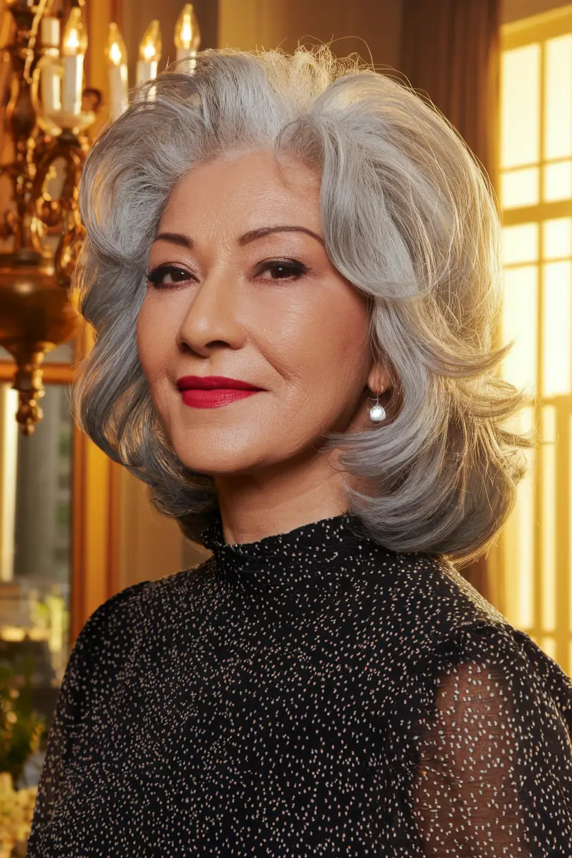 Elegant Fall 2025 Haircut Inspiration for Women Over 60 Voluminous Shag with Polished Finish