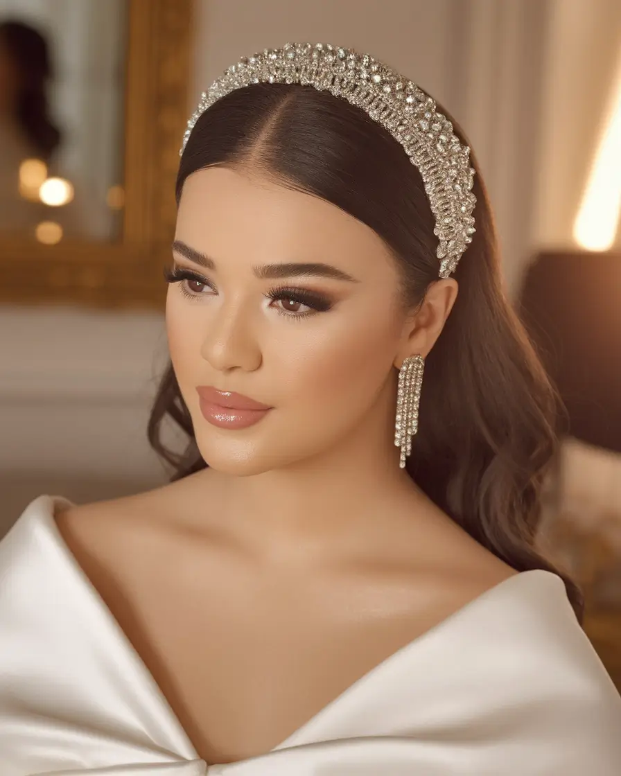 Elegant Updos & Braids for Fall Weddings 2025 - Rhinestone Headband Waves for Regal Brides