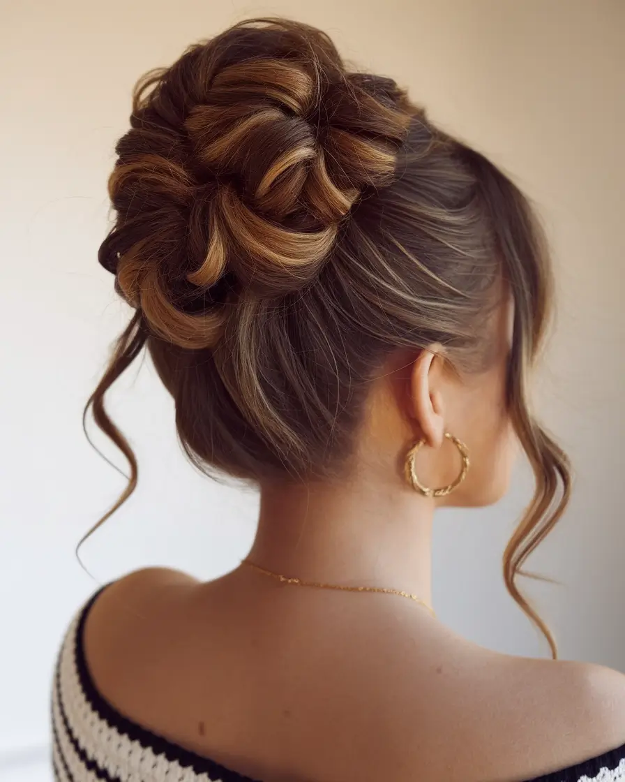 Elegant Updos & Braids for Fall Weddings 2025 Romantic Looped Bun with Soft Twists