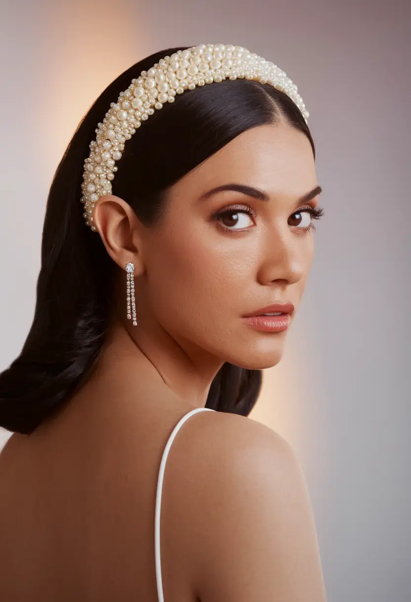 Elegant Updos & Braids for Fall Weddings 2025 Glossy Retro Waves with Clean Parting