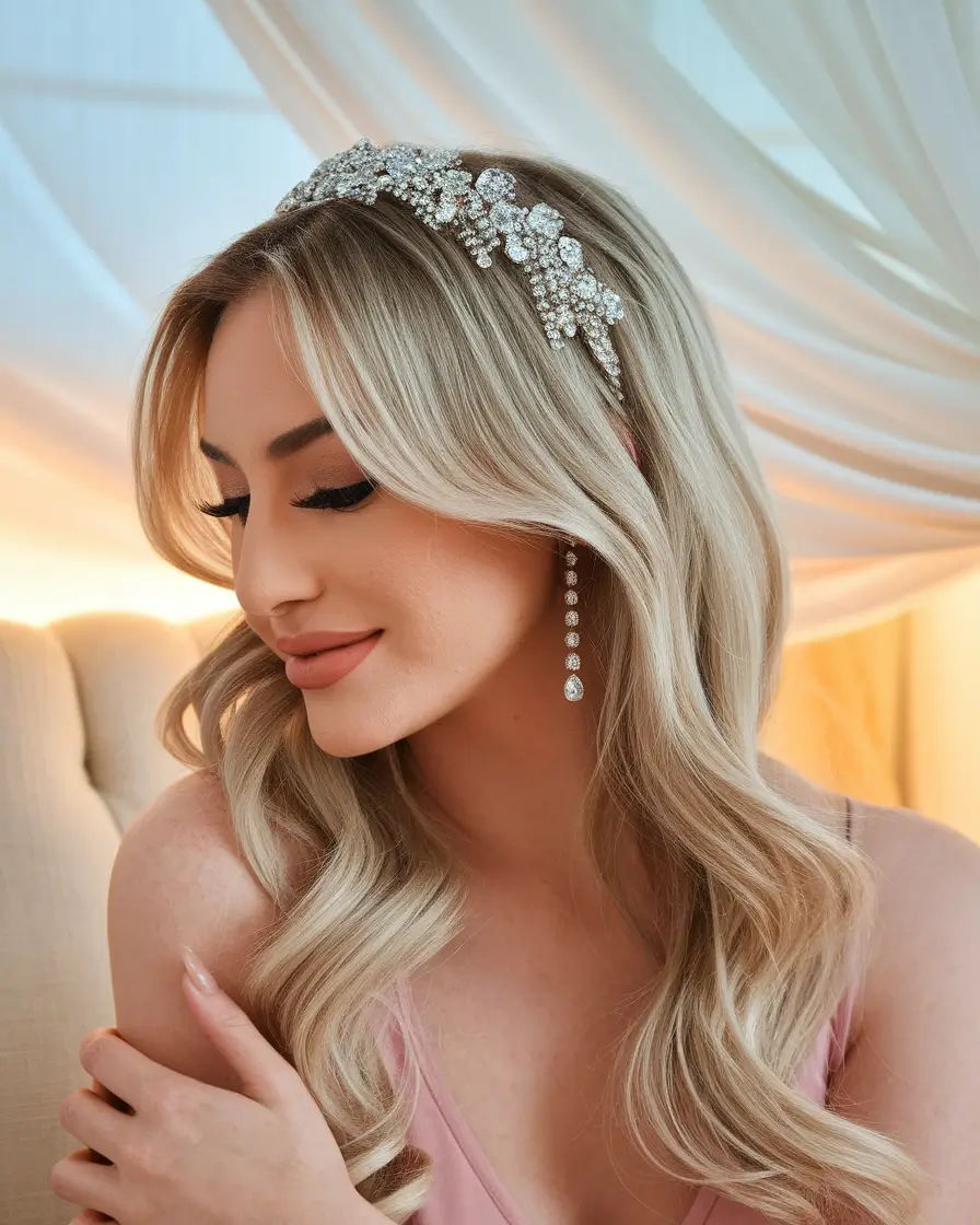 Elegant Updos & Braids for Fall Weddings 2025 - Crystal-Studded Waves for Fairytale Brides
