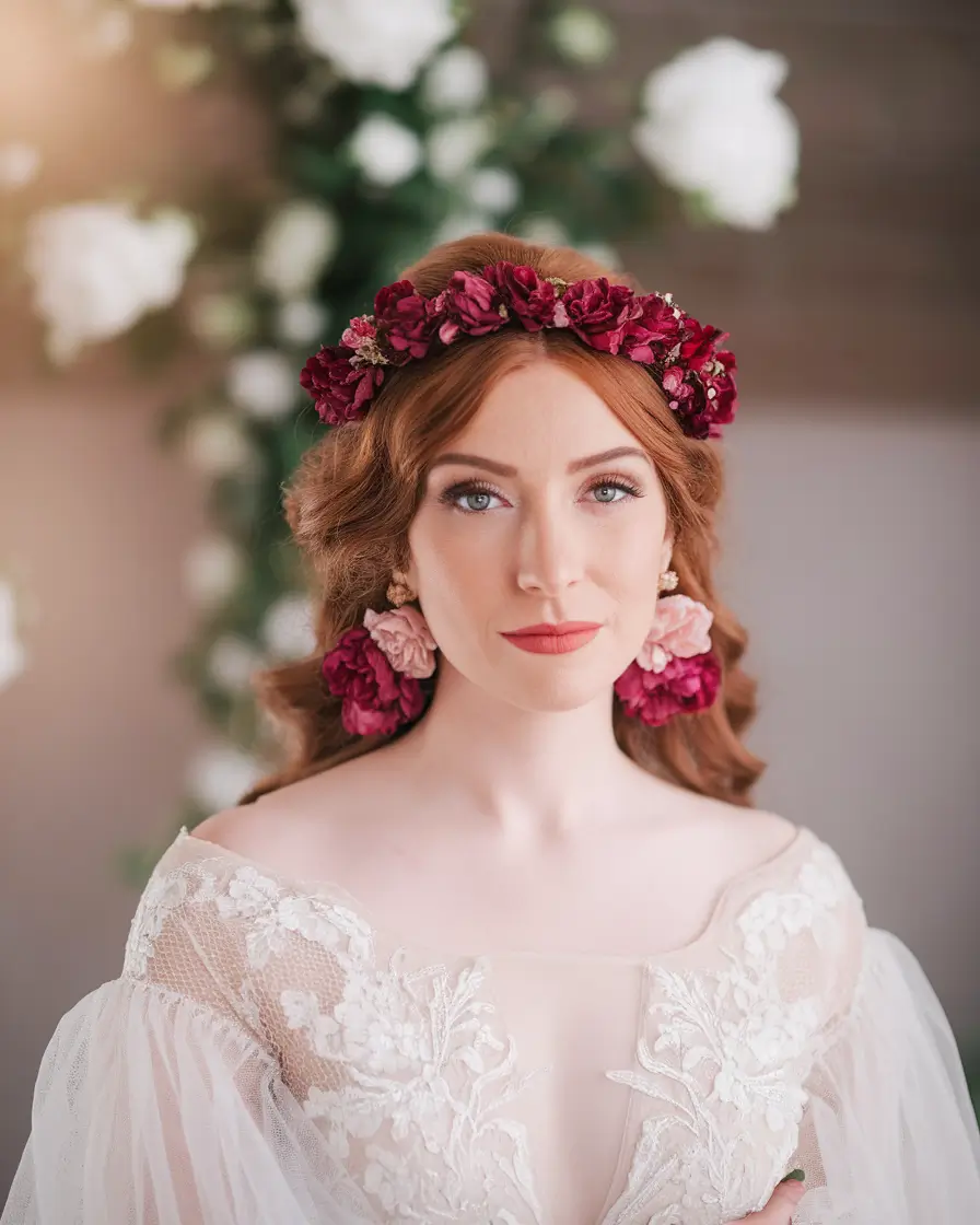 Elegant Updos & Braids for Fall Weddings 2025 - Rustic Floral Crown for Boho Brides