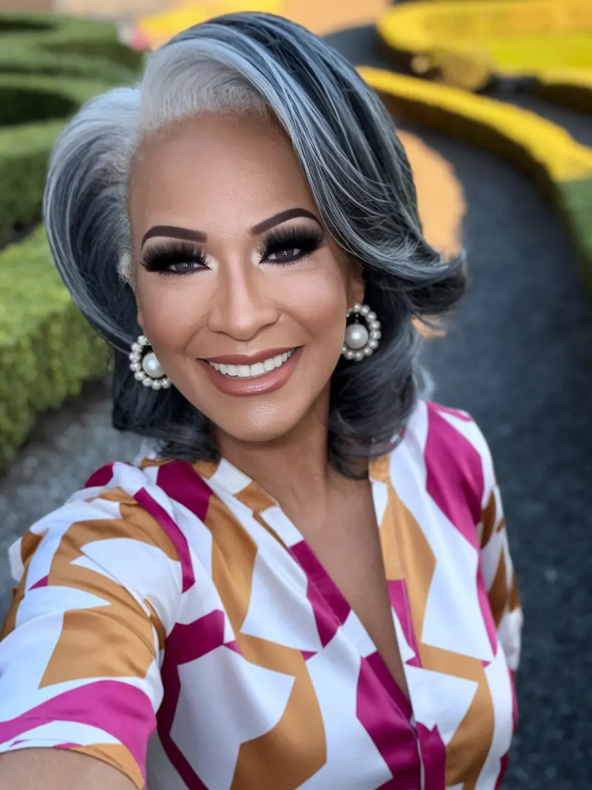 Fall 2025 Haircut That Flatter Women 50+ Glamorous Layered Blowout with Icy White Detail