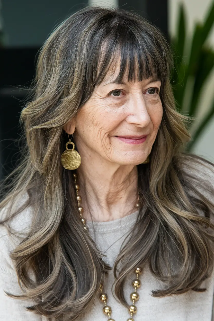 Fall 2025 Haircut That Flatter Women 50+ Soft Waves with Eyelash Bangs