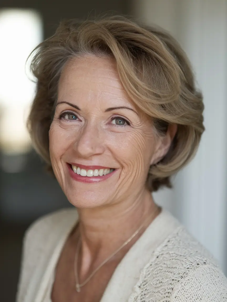 Fall 2025 Haircut That Flatter Women 50+ Soft Side-Swept Short Bob