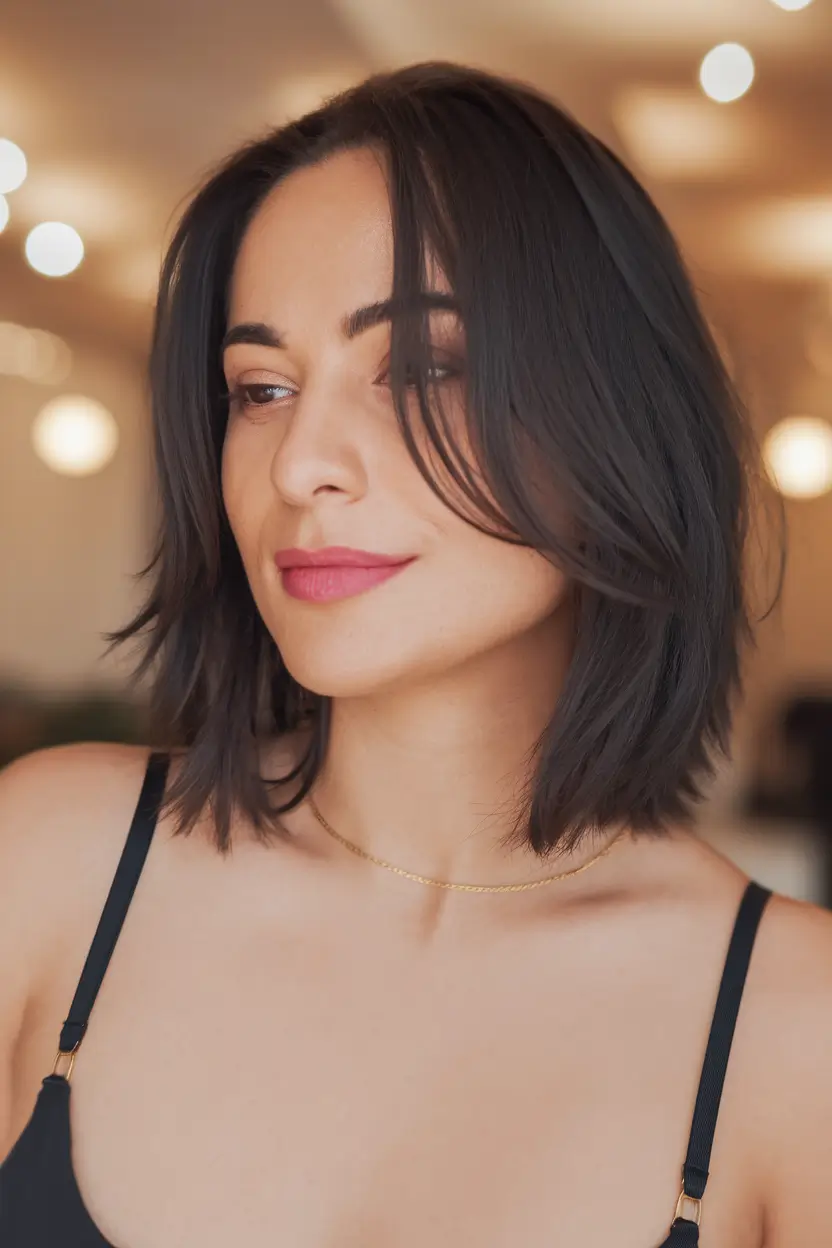 round face haircuts medium Layered Tousle with Easy Curtain Bangs