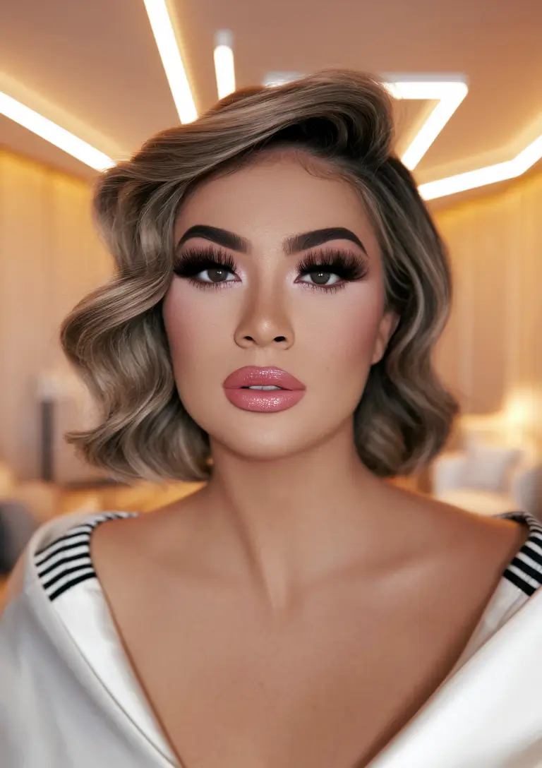round face haircuts short layers Vintage Glam Curls with Deep Part Drama