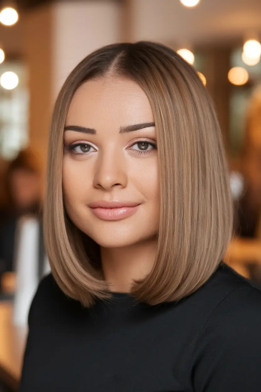 round face fall haircut Softly Angled Bob with Seamless Blend