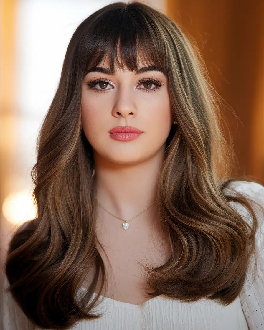 round face haircuts medium straight Glossy Layers with Full Fringe