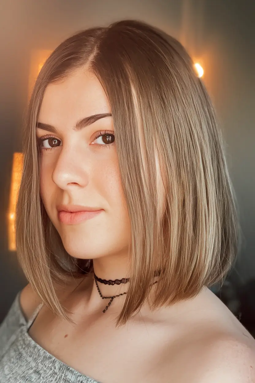 fall short haircuts round face Modern Bob with Face-Hugging Ends