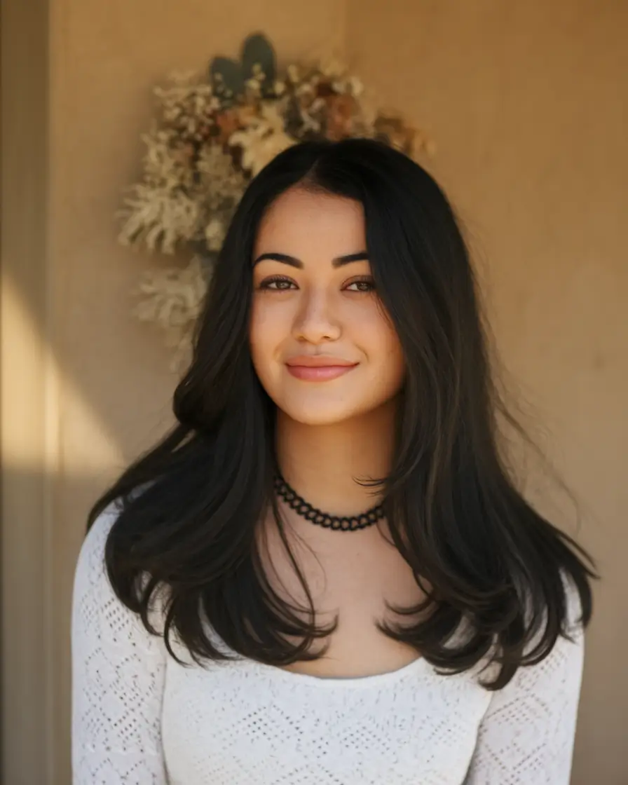 medium length hair with layers and bangs Rounded Layers with Face-Framing Contour
