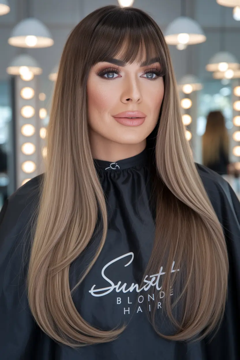 Fall 2025 hairstyles for Round Faces Soft Brown Length with Curtain Bangs