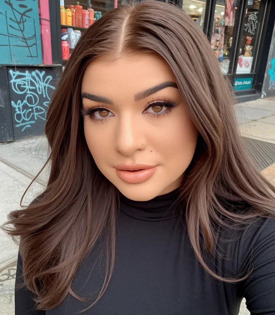 Fall 2025 hairstyles for Round Faces Long Layered Brunette Flow