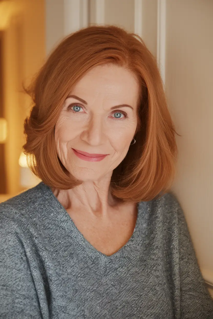 Fall 2025 Hairstyles That Flatter 60+ Women+Refined Auburn Bob with Rounded Ends