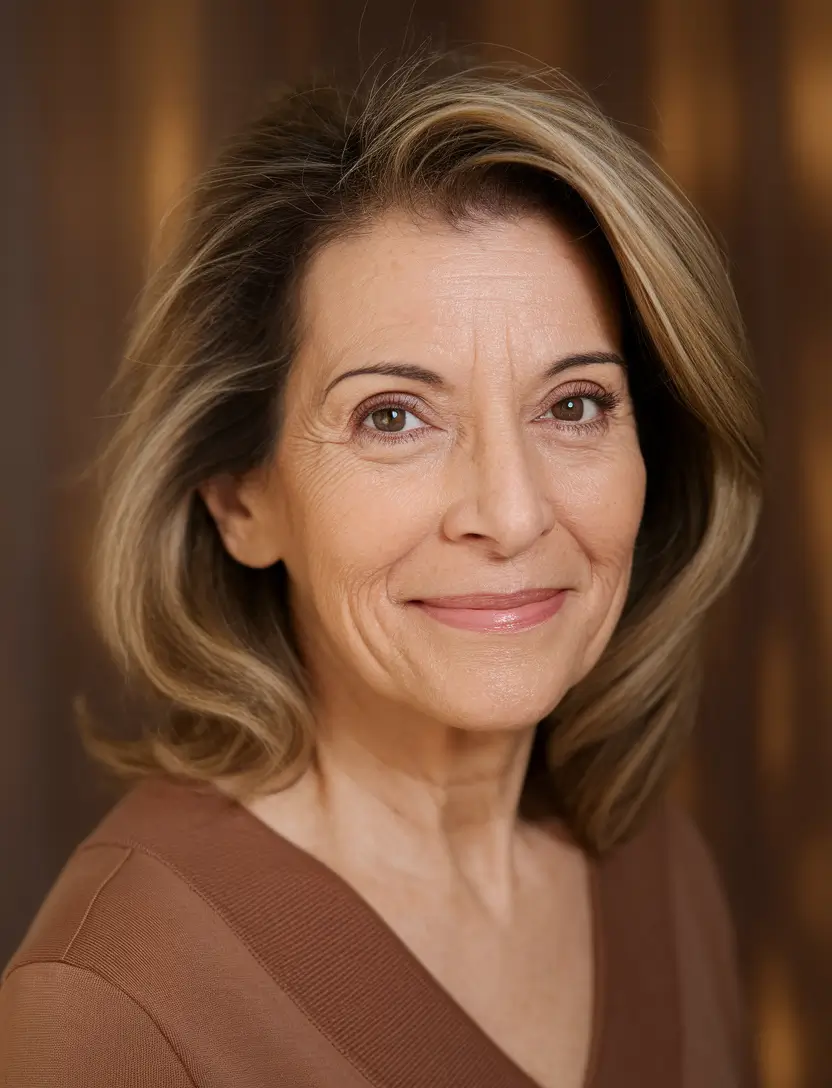 Fall 2025 Hairstyles That Flatter 60+ Women+Mid-Length Layers with Honey Highlights