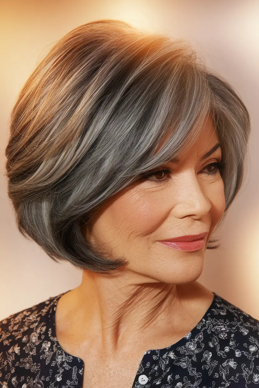 Fall 2025 Hairstyles That Flatter 60+ Women+Stacked Bob with Smokey Layers