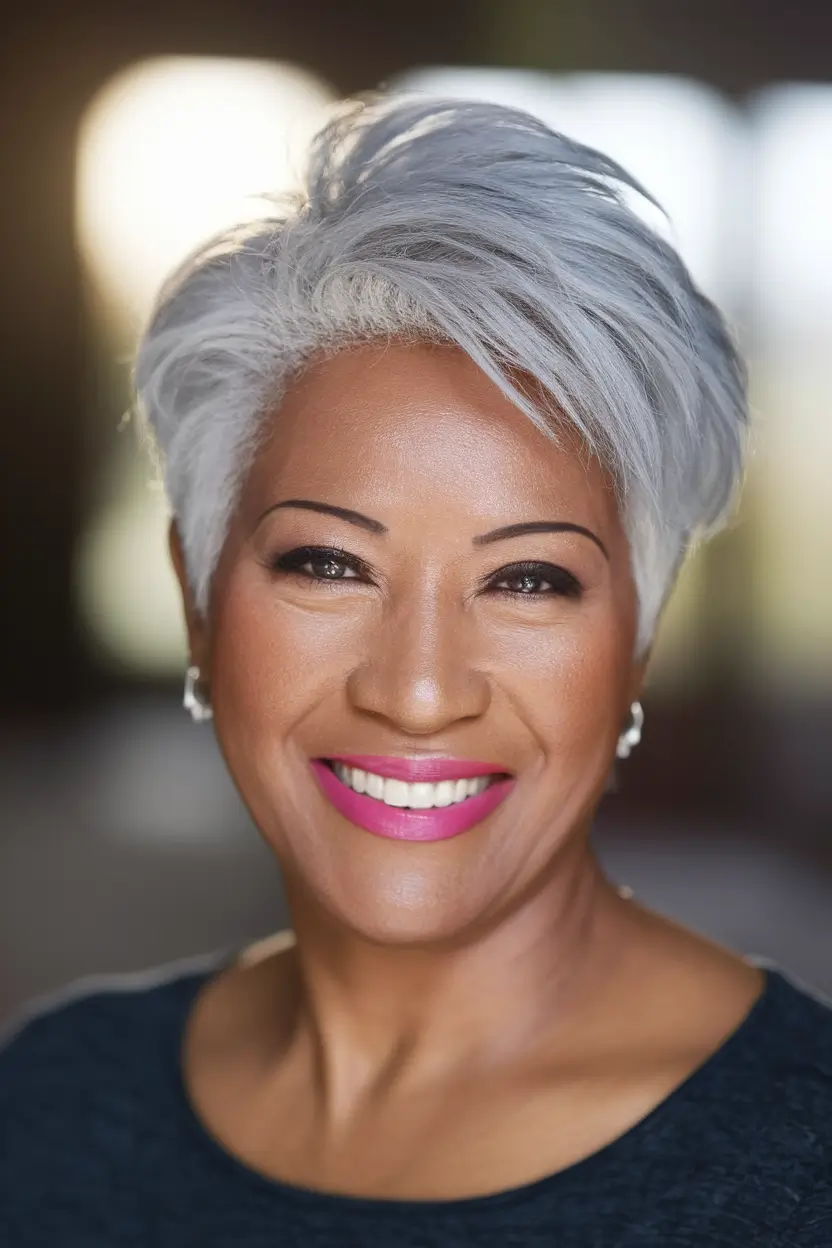 Fall 2025 Hairstyles That Flatter 60+ Women+Super Short Silver Pixie Confidence