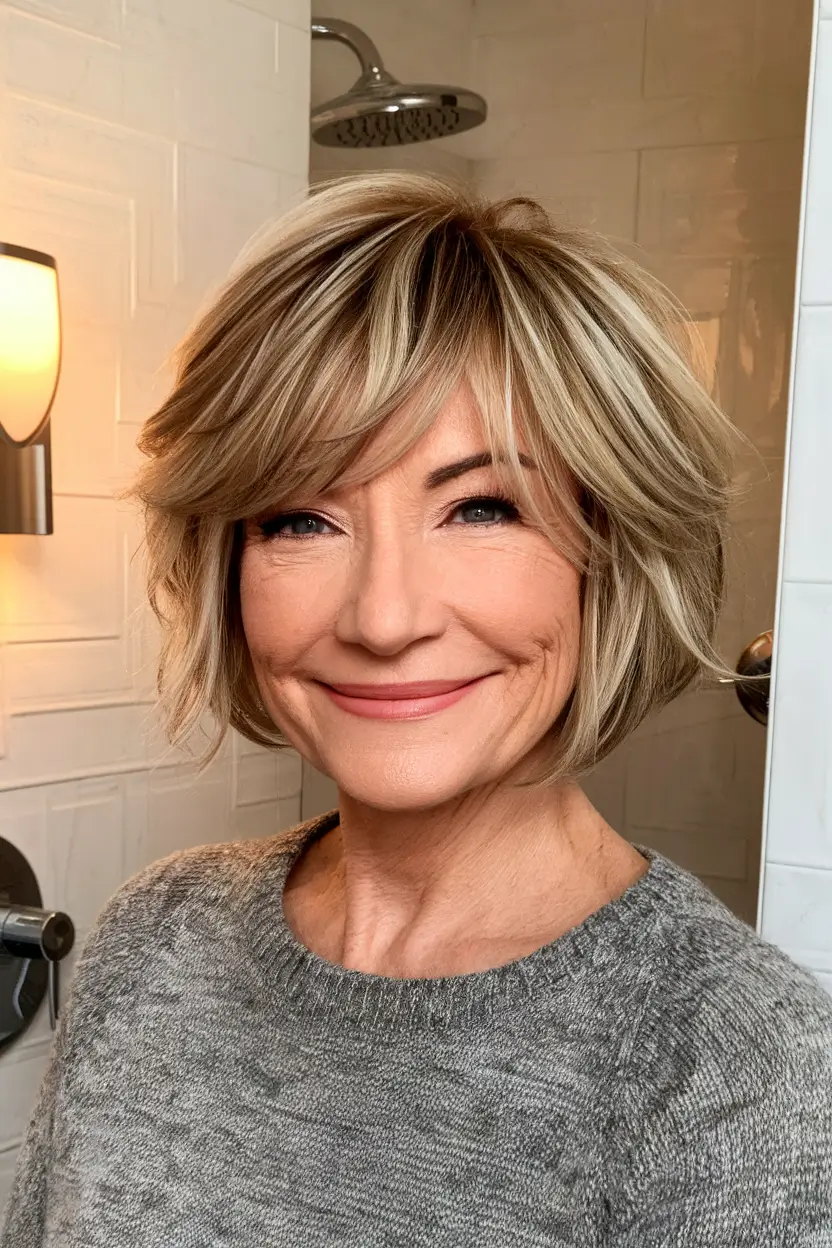 Fall 2025 Hairstyles That Flatter 60+ Women+Messy Layers with Blonde Texture