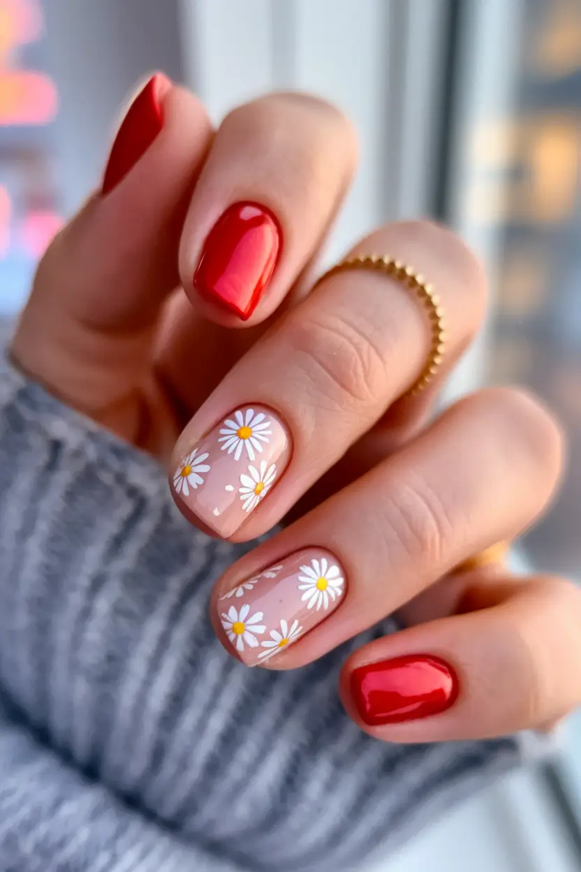 Fall 2025 Nail Colors - Trendy Shades Red Daisy Playfulness