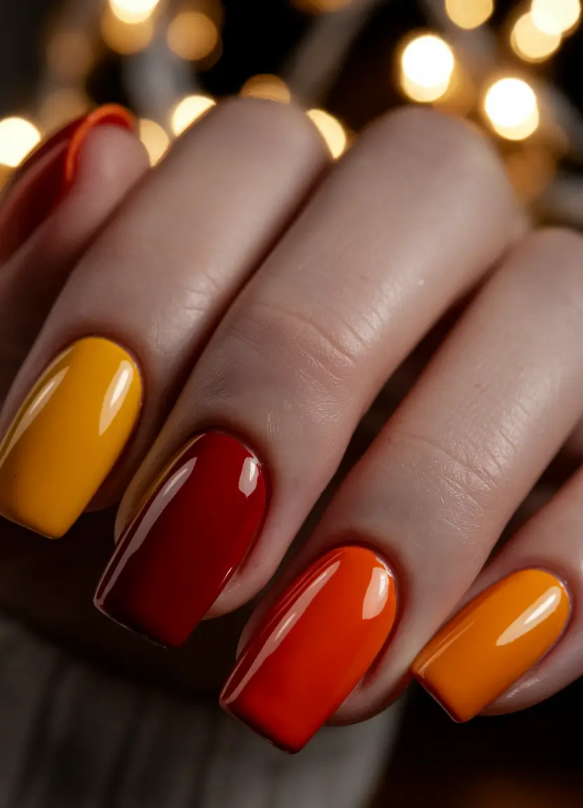 Fall 2025 Nail Colors - Trendy Shades Sunset Ombre in Harvest Hues