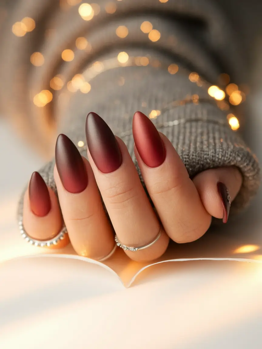 Fall 2025 Nail Colors - Trendy Shades Velvety Burgundy Fade