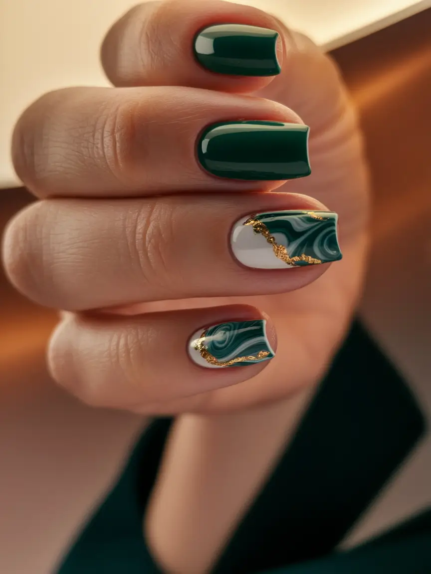 Fall 2025 Nail Colors - Trendy Shades Emerald Marble Chic