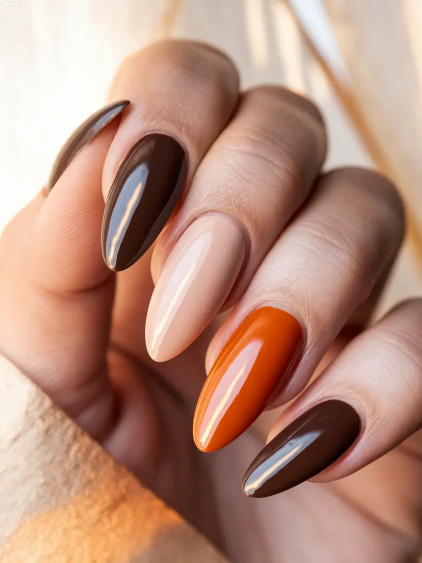 Fall 2025 Nails Art Inspiration Warm Autumn Almond Elegance