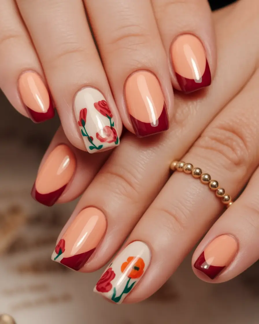 Fall 2025 Nails Art Inspiration Berry-Tipped Blooms