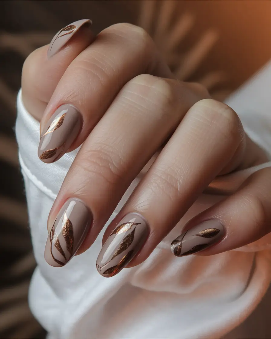 Fall 2025 Nails Art Inspiration Bronzed Leaf Whispers