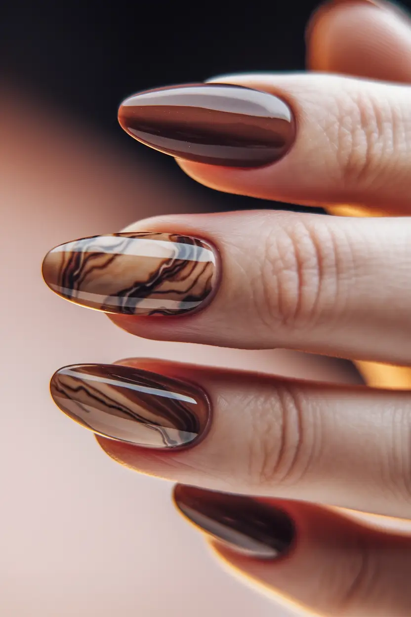 Fall 2025 Nails Art Inspiration Mocha Marble Elegance