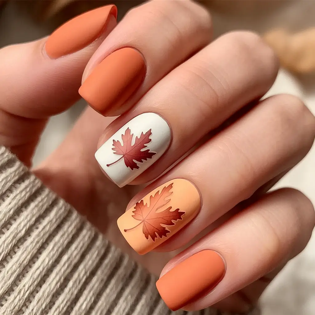 Fall 2025 Nails Art Inspiration Matte Maple Squares
