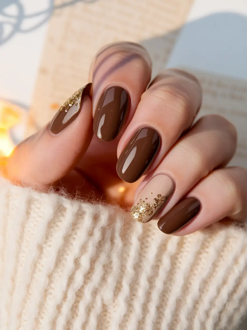Fall 2025 Nails Art Inspiration Golden Espresso Tips