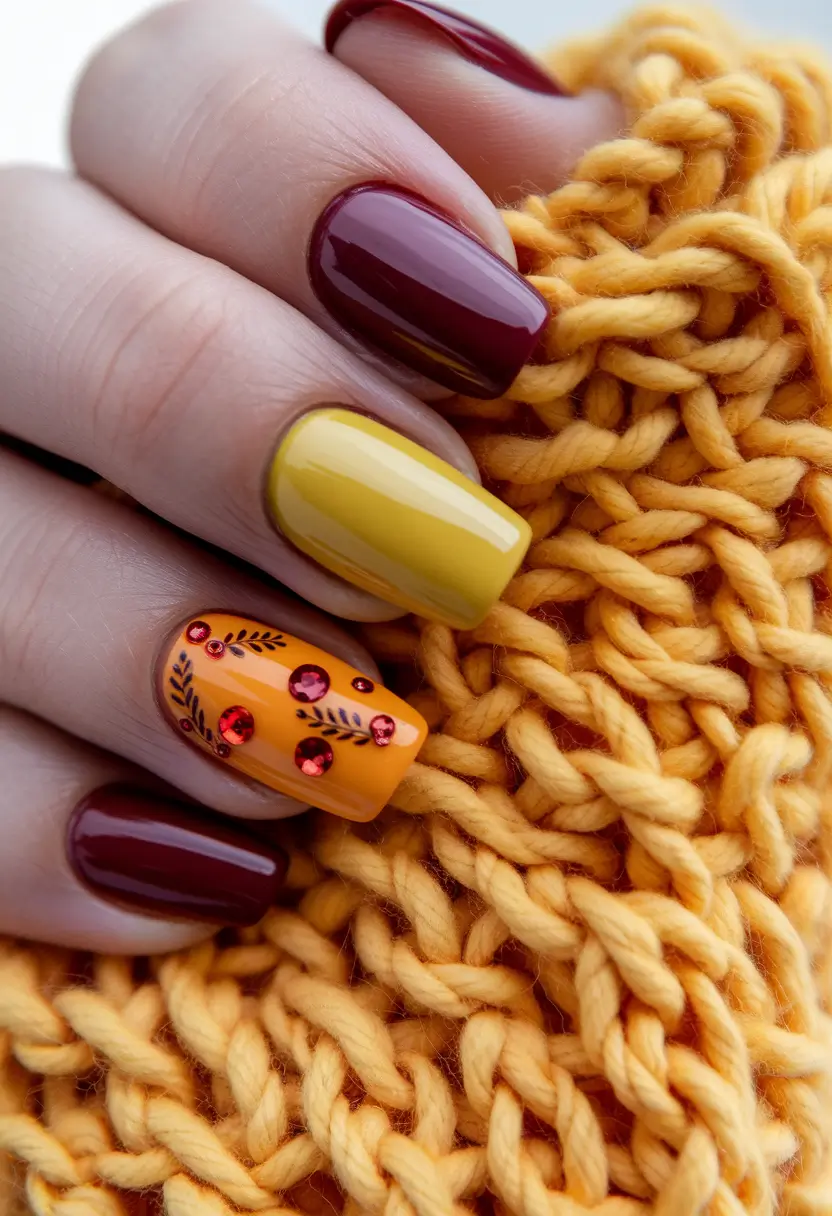 Fall 2025 Nails Art Inspiration Golden Harvest Squares
