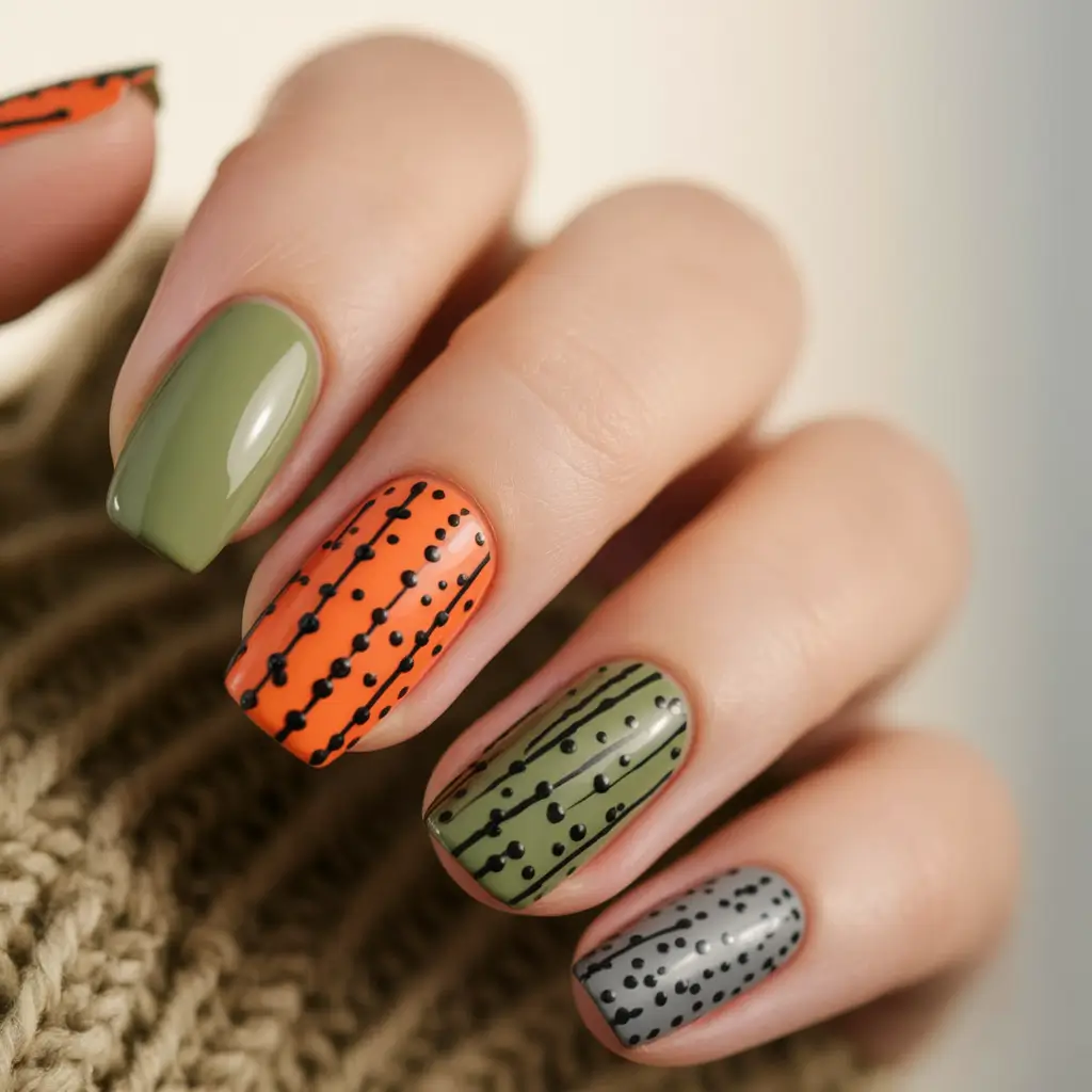 Fall 2025 Nails Art Inspiration Harvest Polka Mix