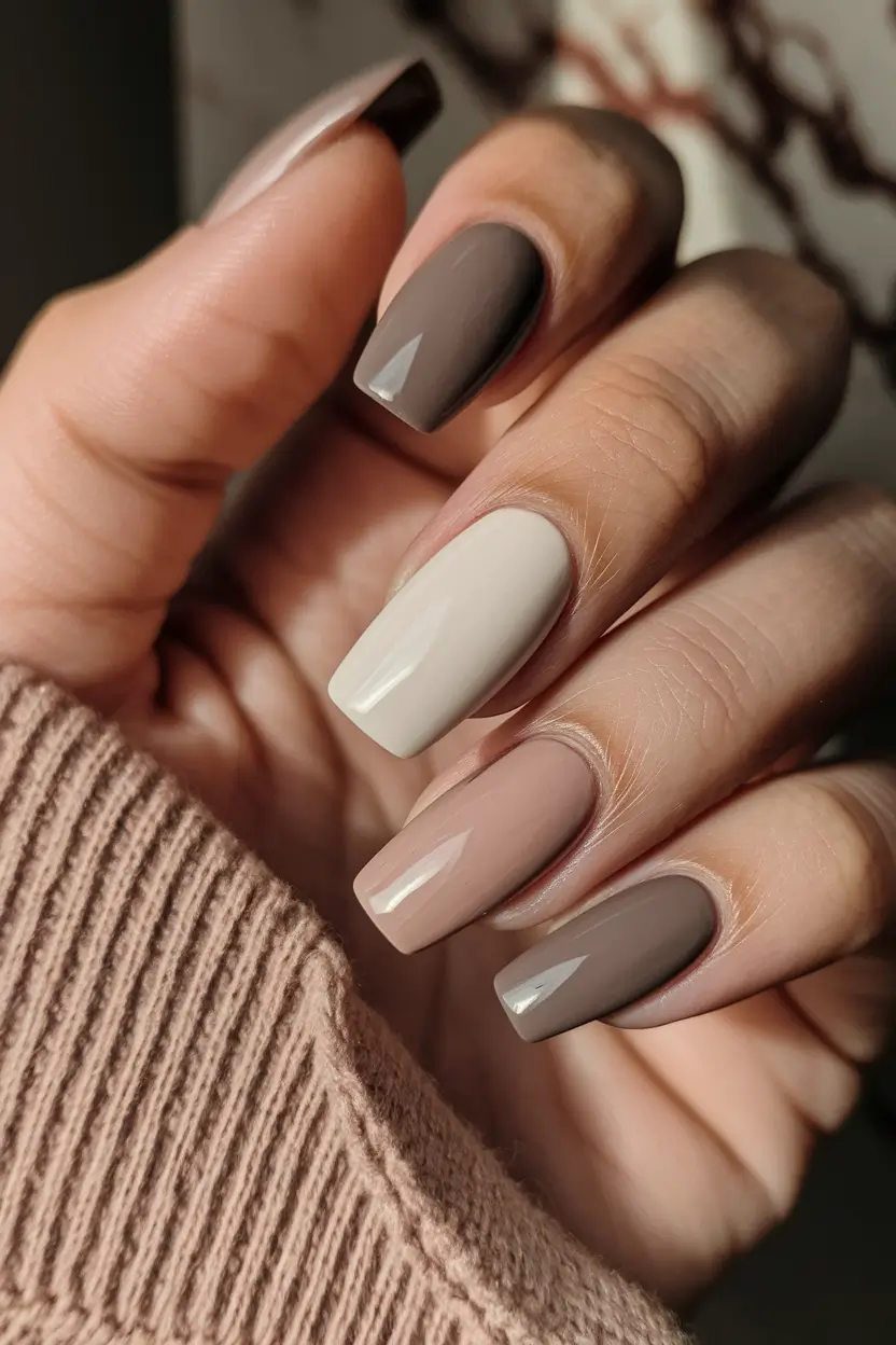 Fall 2025 Nails Art Inspiration Neutral Sweater Season Squares