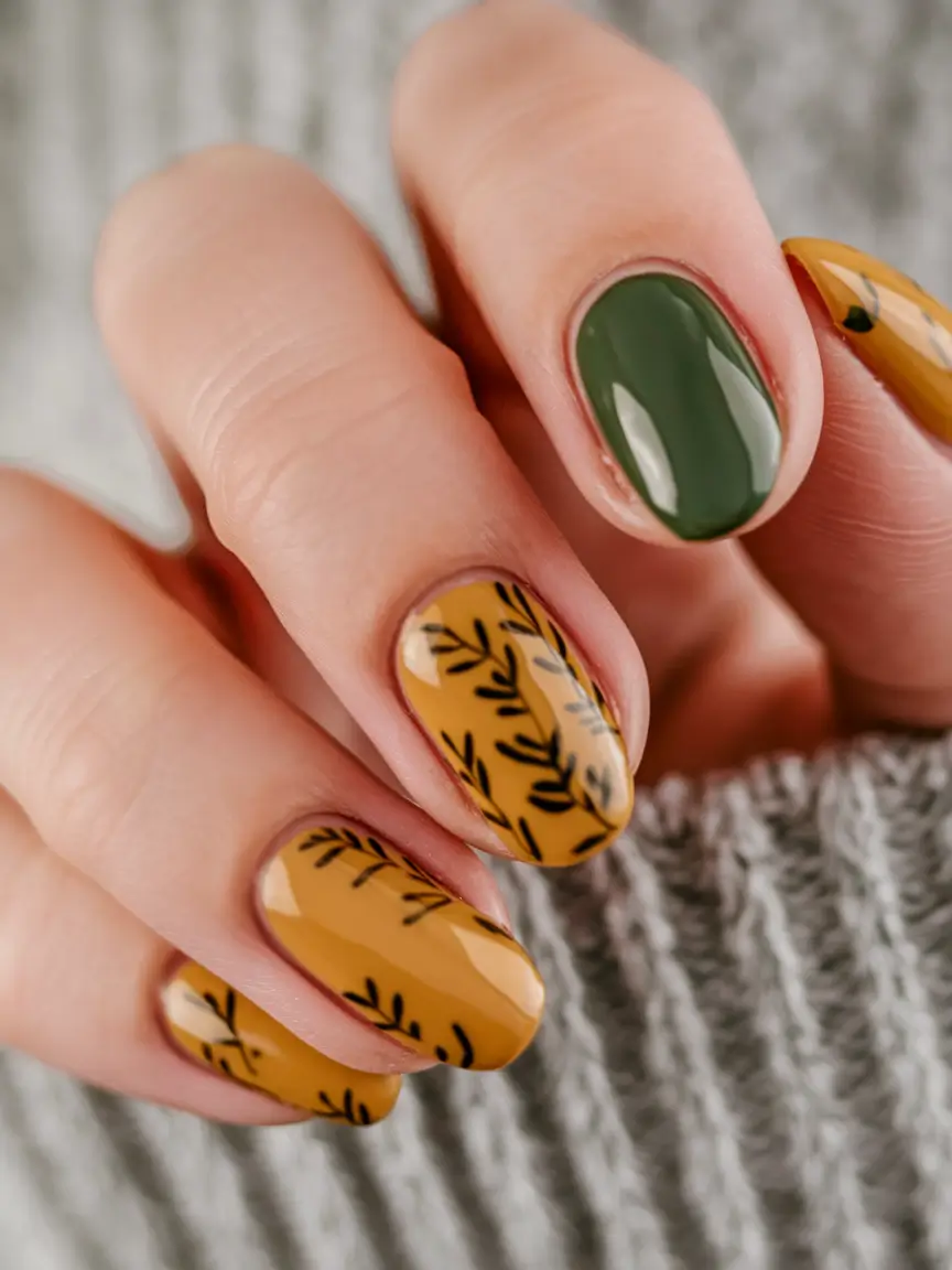 Fall 2025 Nails Art Inspiration Olive Mustard Autumn Charm