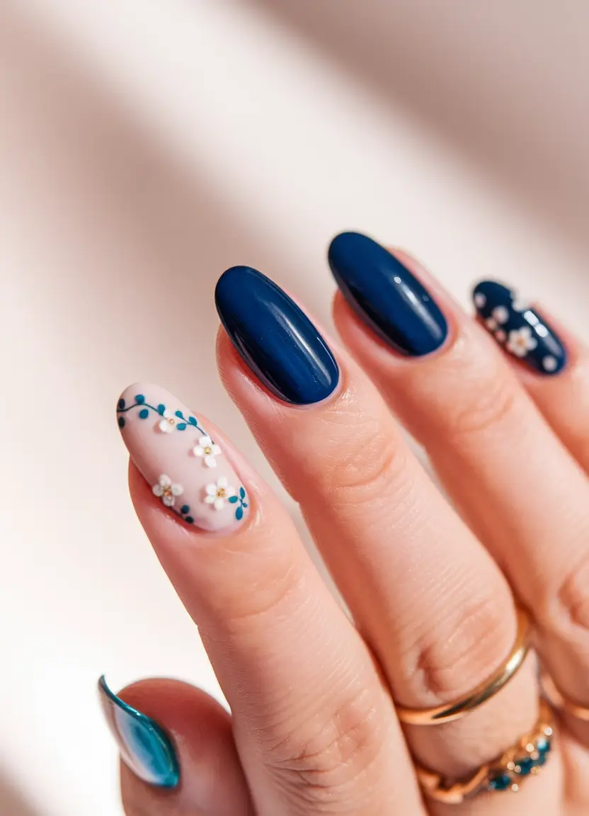 Fall 2025 Nails Art Inspiration Midnight Petals on Almond Tips