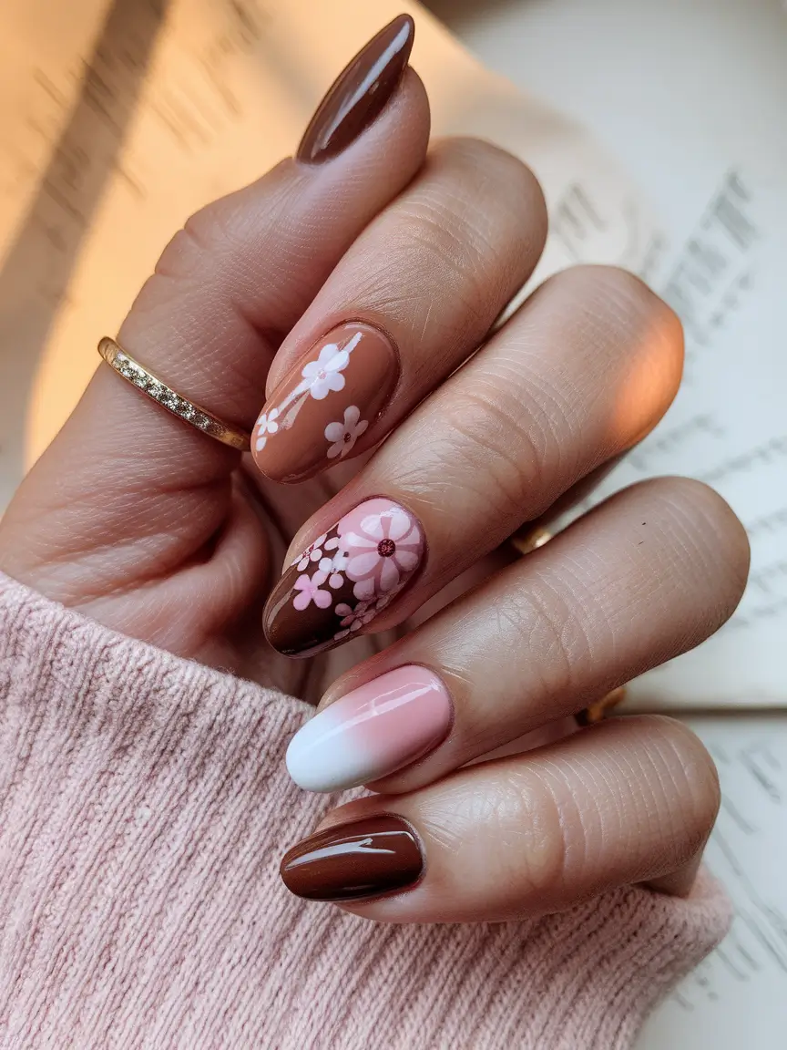 Fall 2025 Nails Art Inspiration Mocha Petal Gradient