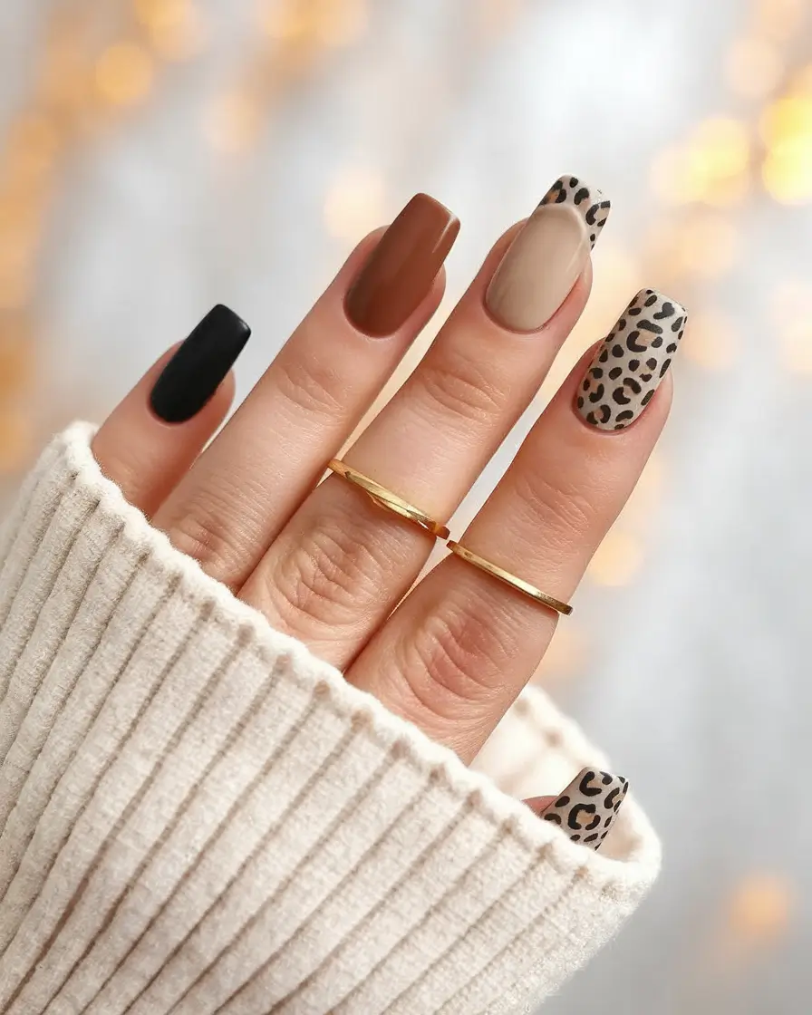 Fall 2025 Nails Art Inspiration Matte Safari Squares