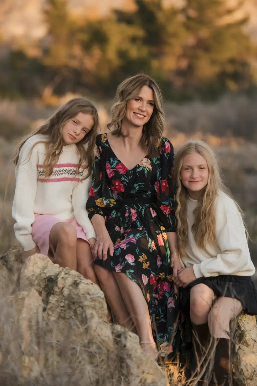 fall family photo outfits ideas 2025 Floral Black and Sweatered Neutrals