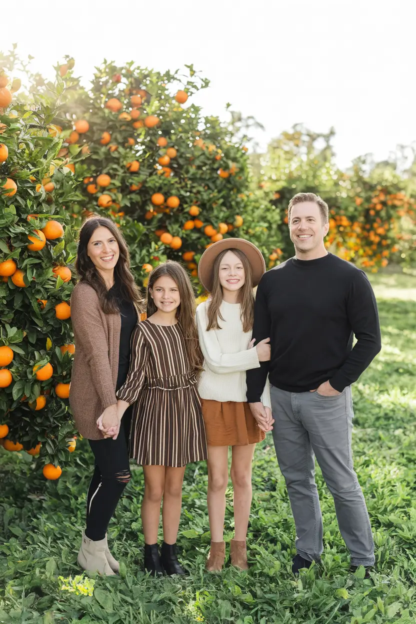 fall family photo outfits ideas 2025 Earthy Stripes and Autumn Orchard Hues
