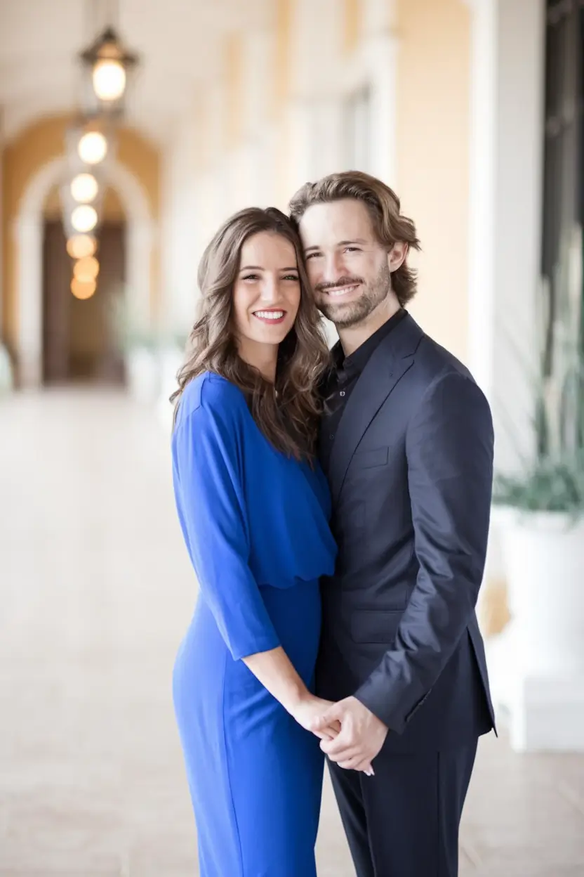 fall family photo outfits ideas 2025 Cobalt Elegance in Urban Hallway