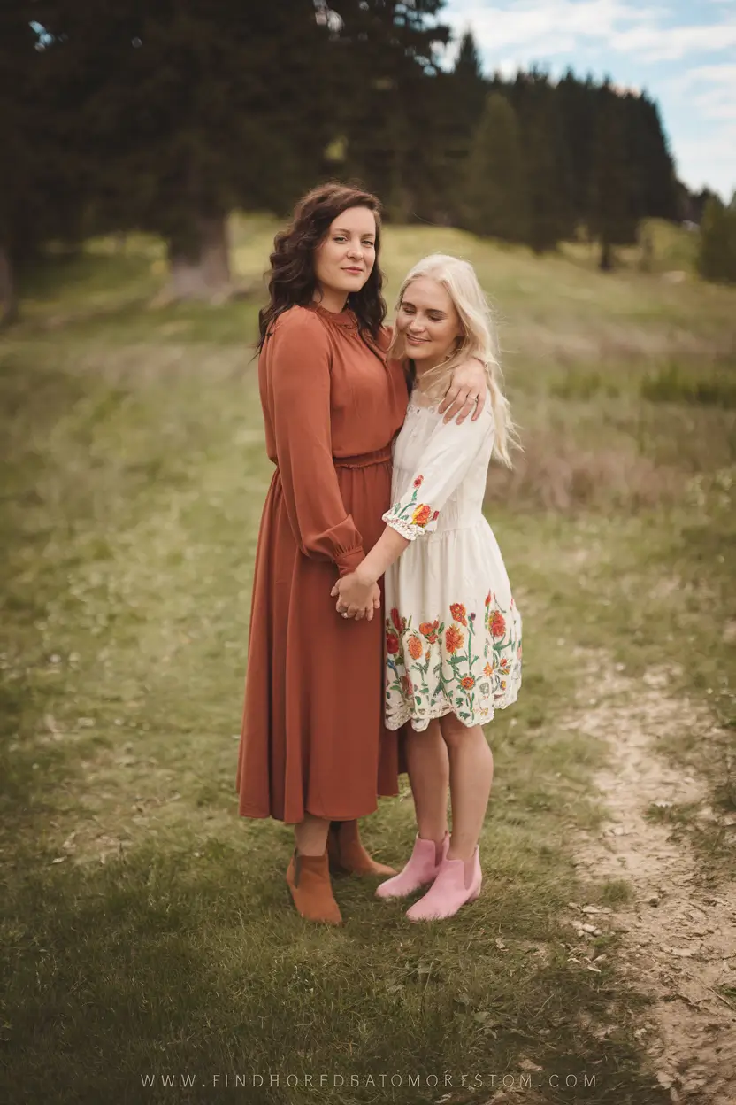 fall family photo outfits ideas 2025 Rust and Blossom Sister Style