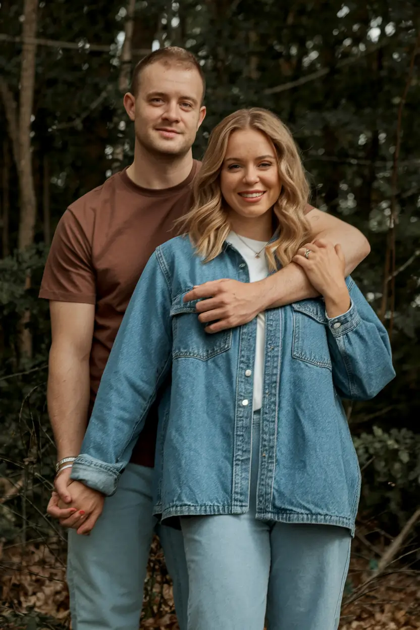 fall family photo outfits ideas 2025 Rustic Denim-on-Denim With Warm Cocoa Accents
