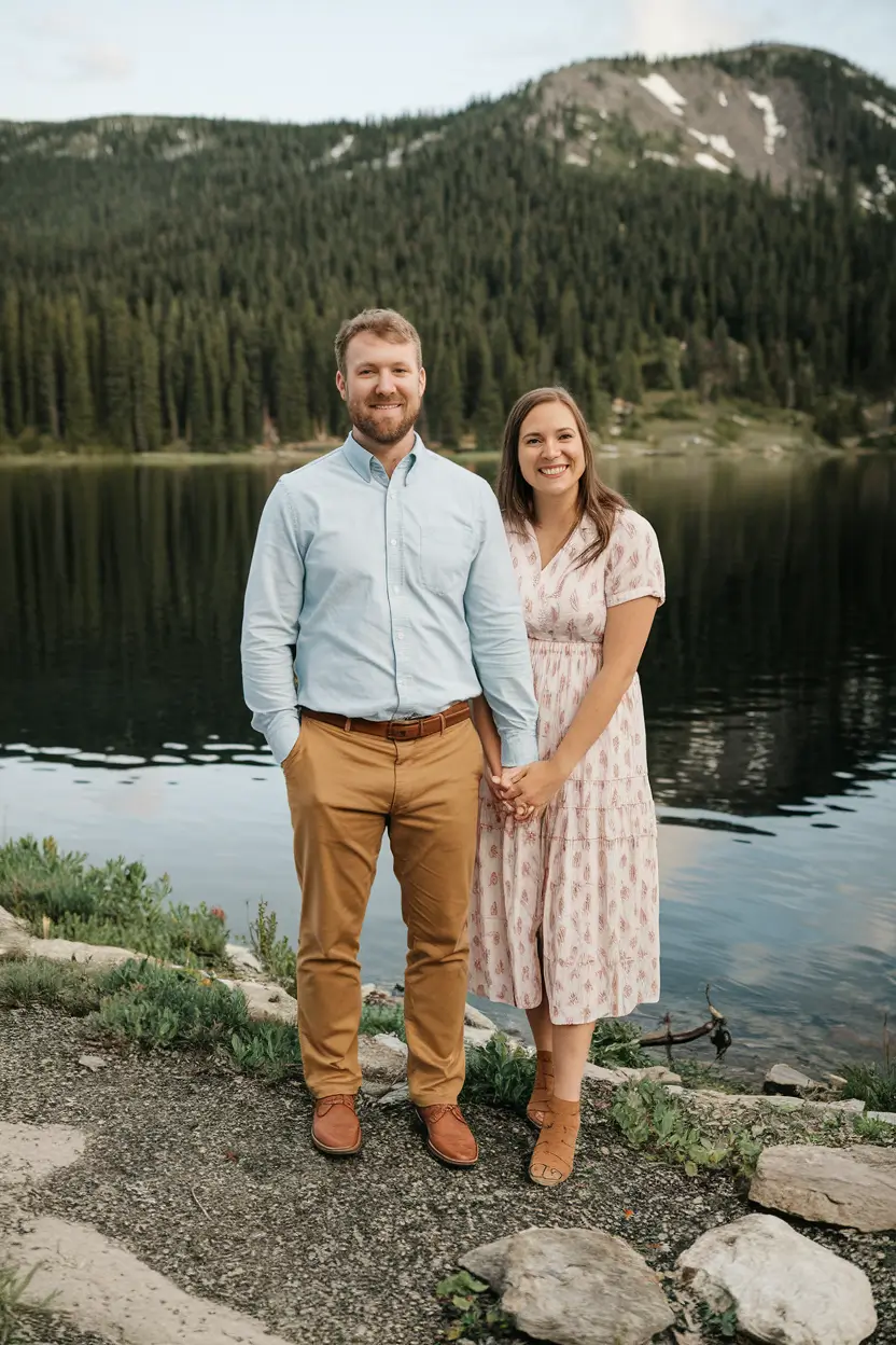 fall family photo outfits ideas 2025 Lake-Side Neutrals With Blush-Print Whimsy
