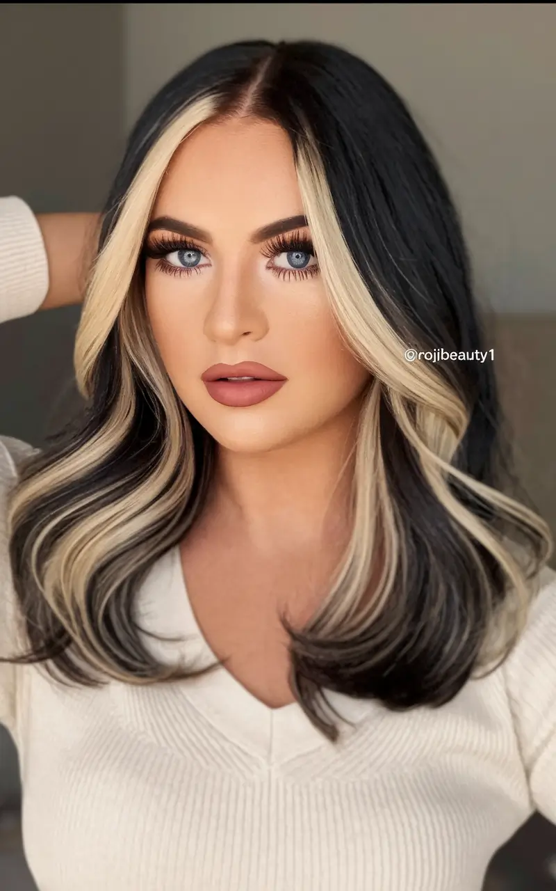 Fall Hair Color Ideas for Dark Hair in 2025 Vanilla Blonde Panels on Cool Black Base