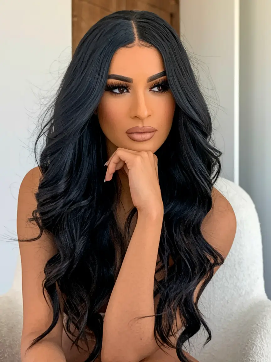 Fall Hair Color Ideas for Dark Hair in 2025 Voluminous Jet Black with Subtle Wave